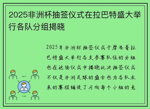 2025非洲杯抽签仪式在拉巴特盛大举行各队分组揭晓